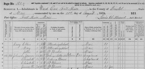 1870 US Census for James Johnson