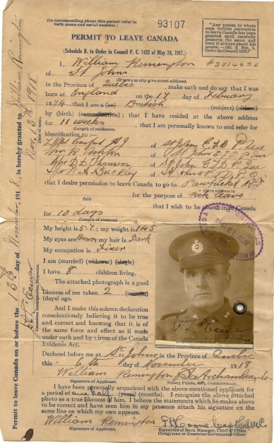 Grandfather William Remington Goes to WWI
