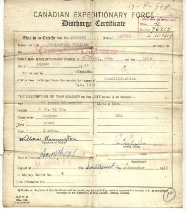 Grandfather William Remington Returns from WWI