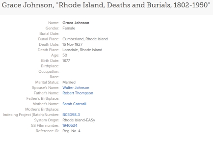Grace 1927 Death