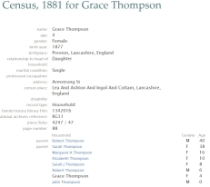 England and Wales Census, 1881 for Grace Thompson